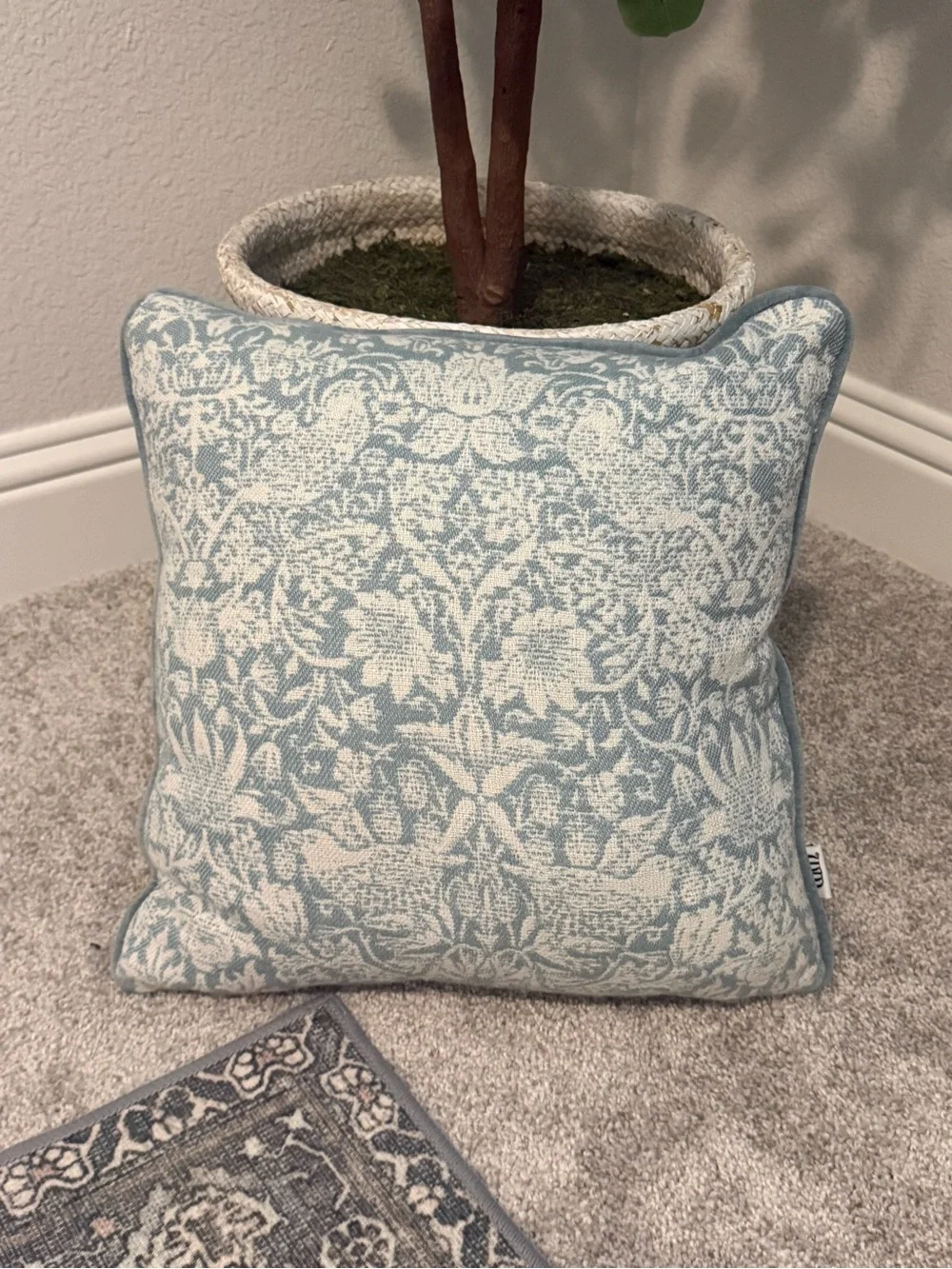 Blue Gray William Morris Strawberry Thief Throw Pillow